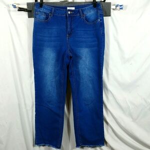 Bleu Jeans Women's Blue Straight Leg 5 Pocket Distressed Hem Size 12